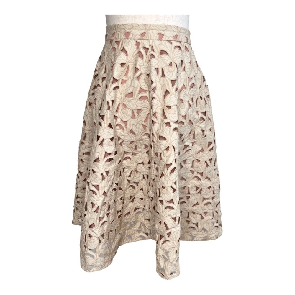 Ann Taylor Cream Lace A-Line Skirt over Blush Lining